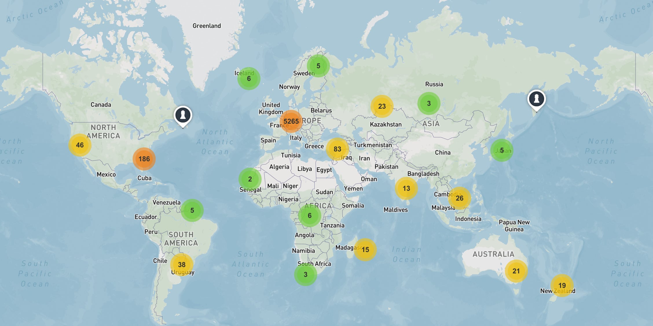 Global chess locations on a world map — click to view interactive map