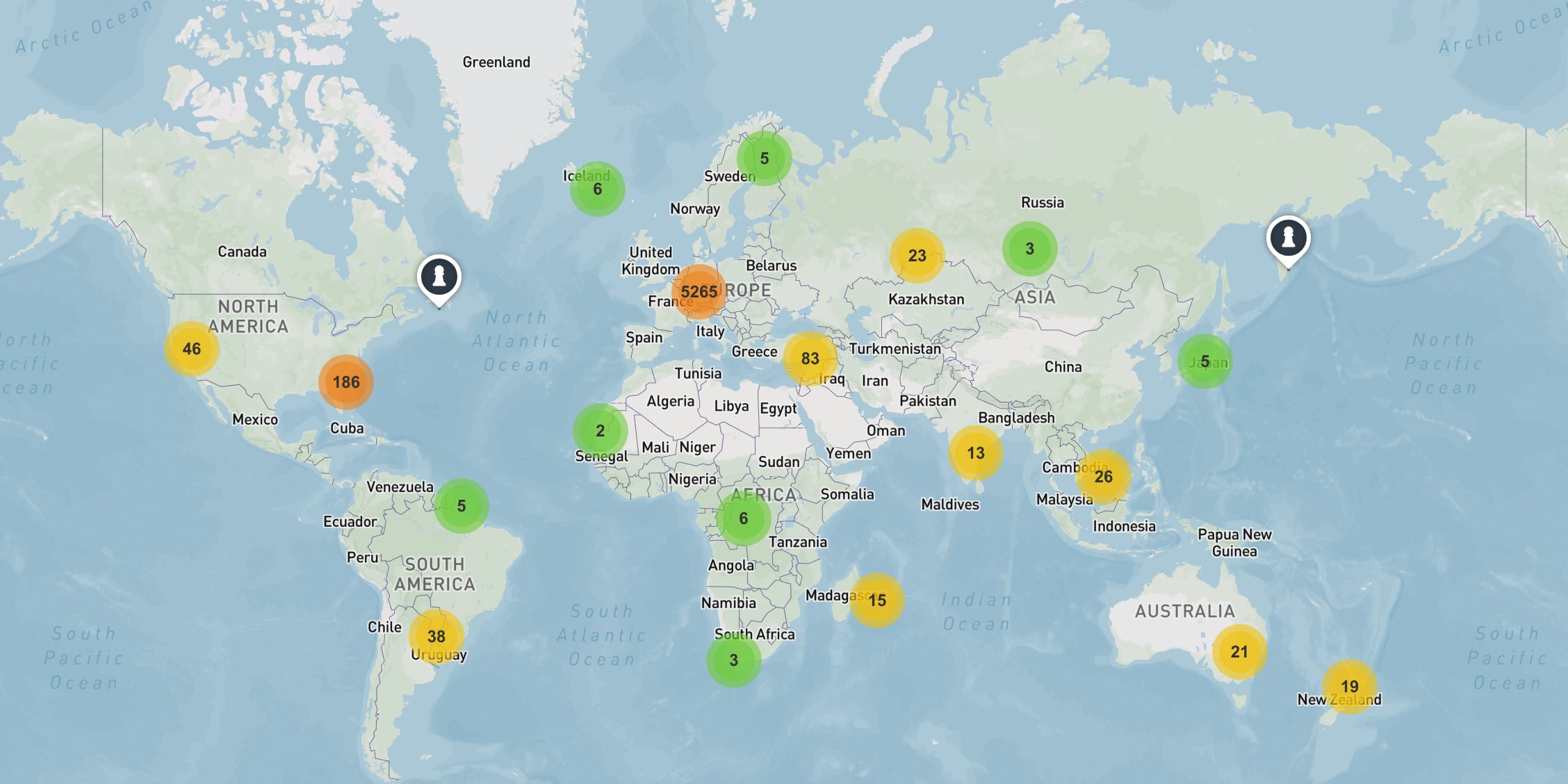 Global chess locations on a world map — click to view interactive map