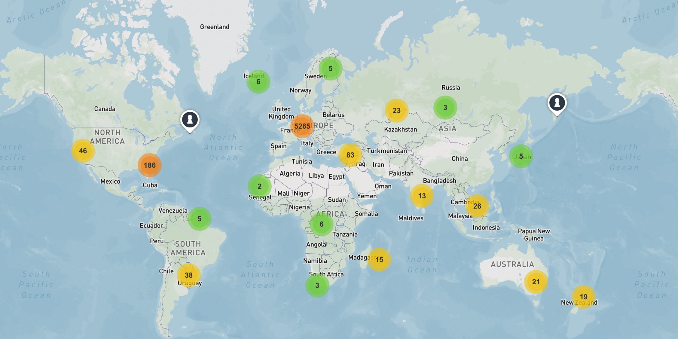 Global chess locations on a world map — click to view interactive map
